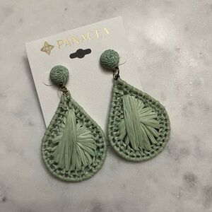 Panacea Mint Raffia Earrings Teardrop Pastel Green Boho Resort Jewelry New
